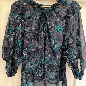 ANTHROPOLOGIE Navy Blue &Teal Sheer Top